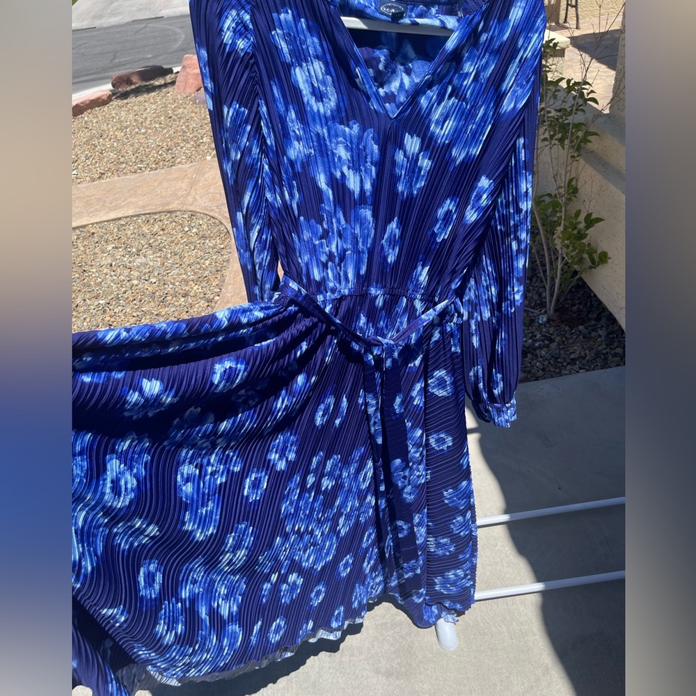 Scoop NYC Women's Pleated Floral Midi Dress Blue - Plus Size XXL (20)